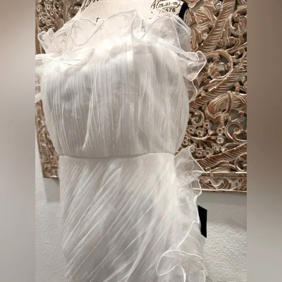 Lulus White Mini Chiffon Ruching w/ Ruffles Dress- size XL - Picture 7 of 9